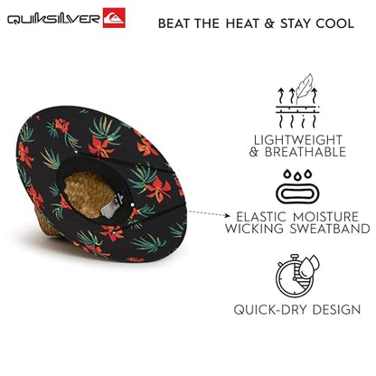 Quiksilver Men's Wide Brim Outdoor Lifeguard Straw Sun Hat - color: Black, size: Small-Medium