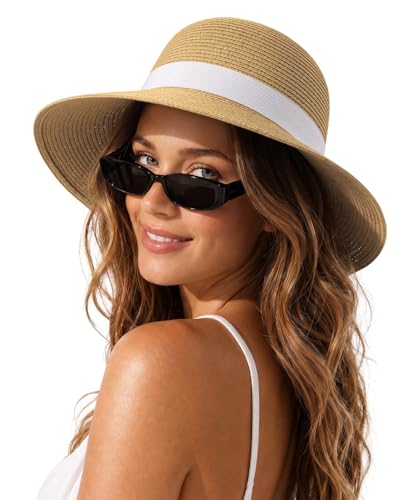 Zylioo 2XL XL L Women’s Straw Sun Hat, Wide Brim Beach Hat UPF 50+, M S Floppy Summer Hat, Vacation Travel Outdoor - color: Floppy Brim-khaki-b