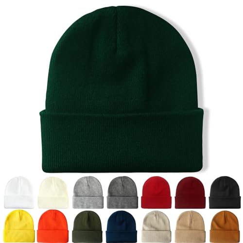 NPQQUAN Beanie for Women Winter Hats for Mens Beanie Cuffed Knit Beanies - color: Darkgreen
