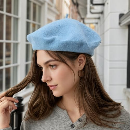 Women's Wool Beret: 70% Wool French Hat for Daily, Lightweight & Chic Berets for Women - color: Sky Blue