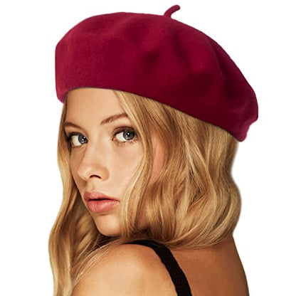 Wheebo Wool Beret Hat,Solid Color French Style Winter Warm Cap for Women Girls Lady - color: Burgundy