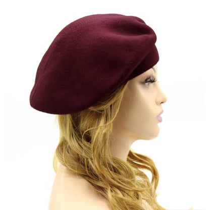 Wheebo Reversible Solid Color French Beret Hat for Women and Girls - color: Burgundy