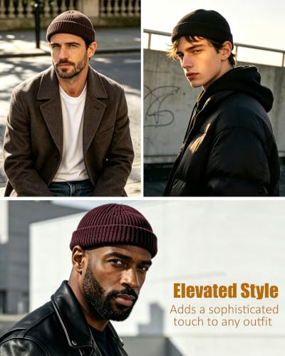 100% Merino Wool Fisherman Beanies for Men Winter Beanie Skull Cap - color: Wine Red