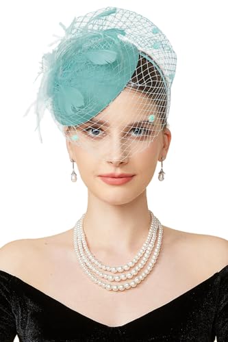 BABEYOND Fascinators Hats for Women Tea Party Pillbox Derby Wedding Hat - color: Turquoise