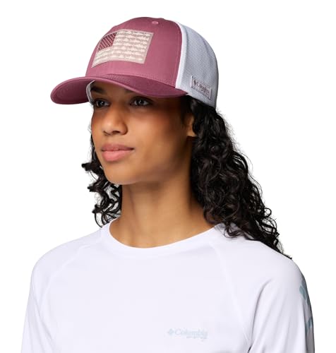 Columbia Unisex PFG Logo Mesh Ball Cap - color: Antique Mauve/White/Us Fish Flag, size: Small-Medium
