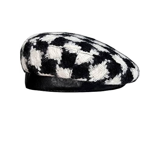 Women Winter Classic Beret Hat Newsboy Cap Painter Hats Houndstooth Beret Hats - color: Pb04 Black&white