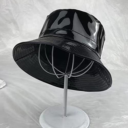 XYIYI Cute Bucket Hat Beach Fisherman Hats for Women, Reversible Double-Side-Wear - color: Pu Leather Black