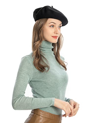 ZLYC Wool French Beret Hat Solid Color Classic Artist Cap for Women - color: Black