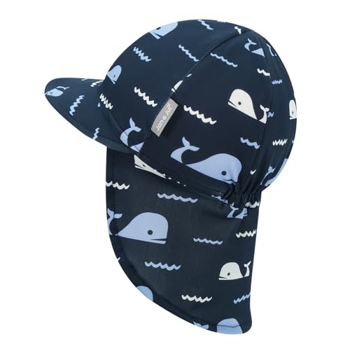 JAN & JUL Baby Sun-Hat with Neck Flap for Swimming - color: Navy Whale Tales, size: 3-6 Months