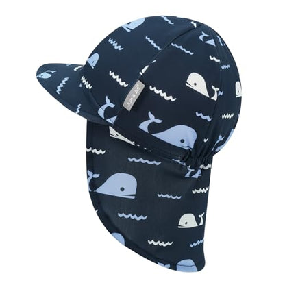 JAN & JUL Baby Sun-Hat with Neck Flap for Swimming - color: Navy Whale Tales, size: 3-6 Months