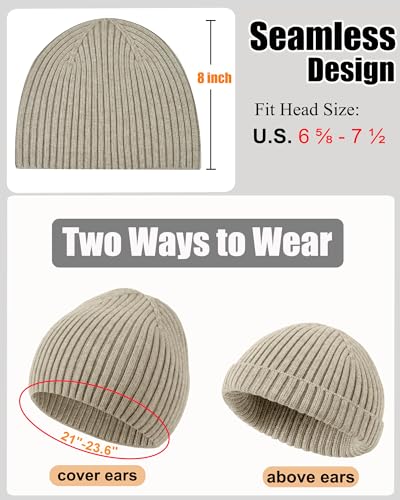 ROYBENS Wool Beanie for Men Women, Seamless Knit Warm Winter Hat Skull Caps - color: 1pcs-light Coffee