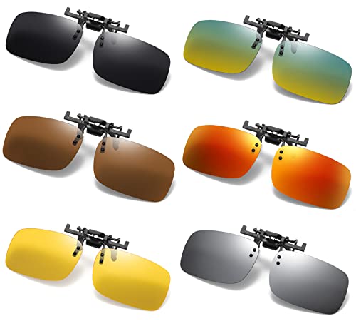 Clip on Flip up Polarized Lens For Prescription Glasses UV Protection Sunglasses (Clear lenses not Polarized) - color: 6 Pcs Mixcolor