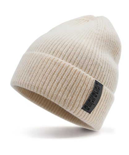 EMPIRELION Wool-Like Cuff Beanie, 0% Wool Itch-Free, Thick Thermal Knit Warm Winter Hats,Soft Stretch Outdoor Cap - color: Frosted Vanilla