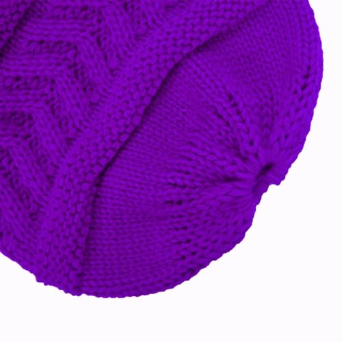 Rosoz 2 Pack Ponytail Beanie for Women,Winter Warm Beanie Tail Soft Stretch Cable Knit Messy High Bun Hat - color: 1pack-purple