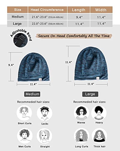 YANIBEST Slouchy Beanie Hat Satin Lined Sleep Cap Chemo Headwear Caps Blue - color: Blue, size: Large
