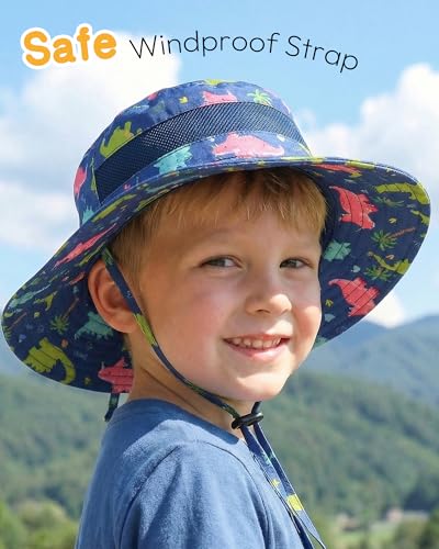 HONGTEYA Baby Toddler Sun Hat, Summer Mesh Bucket Beach Hat for Boys Girls - color: Grey+dinosaur, size: 2-8 Years