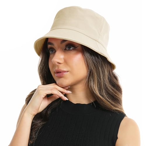 Wheebo Solid Color Bucket Hat for Women Summer Beach Fishmen Hat for Lady Adult Unisex Cotton Cap…… - color: A-sc-beige