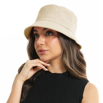 Wheebo Solid Color Bucket Hat for Women Summer Beach Fishmen Hat for Lady Adult Unisex Cotton Cap…… - color: A-sc-beige