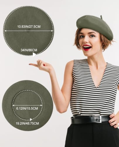 French Beret Hats for Women - Soft Warm Wool Solid Color Beanie Winter Cap - color: Mustard Green