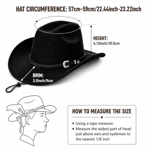 Western Cowboy Hat Men Women Classic Felt Wide Brim Fedora Cowgirl Hat with Belt Buckle Rodeo Party Outdoor