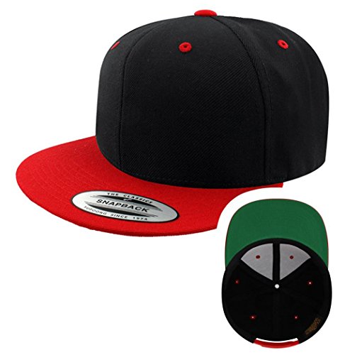 Custom Hat. 6089 Classic Snapback. Embroidered. Place Your Own Text/Logo - color: Black/Red