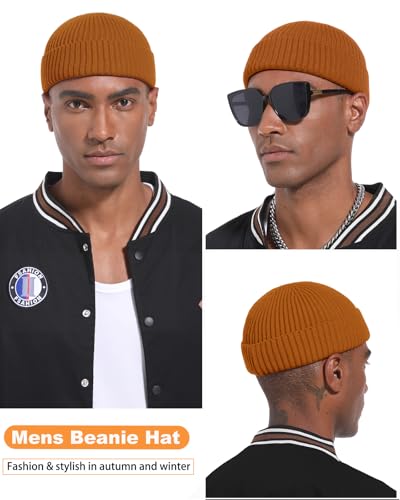 Short Fisherman Beanie for Men Women Wool Knit Cuff Winter Hats - color: 1pcs-camel