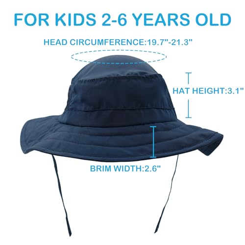 Connectyle Kids Sun Hat for Boys Girls Wide Brim Bucket Hat UPF 50+ Sun Protection Hat Breathable Summer Beach Hat - color: Deep Blue