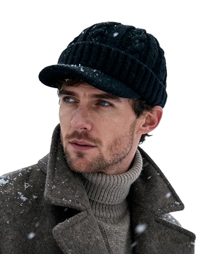 Clakllie Winter Visor Beanie Stretchy Cable Knitted Hats Stylish Skullcap Cold Weather Ski Snow Caps Cadet Newsboy Cap - color: S-nb03-black