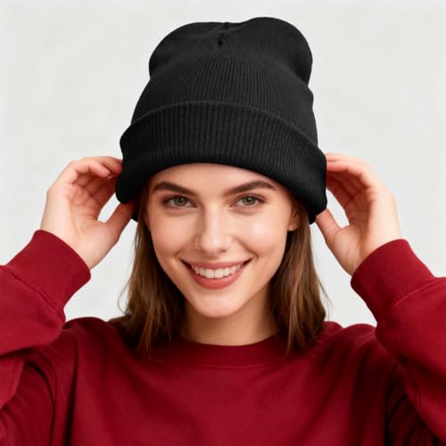 ZOORON Beanie for Men Women Warm Winter Hat Unisex Soft Knit Cuffed Beanie - color: Black