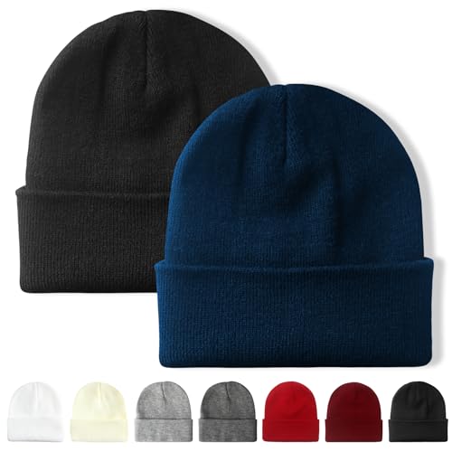 NPQQUAN 2 Packs Beanie for Men Women Winter Hats for Mens Beanie Skull Cap - color: Black+blue