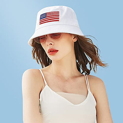 XYIYI Fashion Embroidery Bucket Hat Cotton Beach Fisherman Hats for Women Girls - color: American Flag White