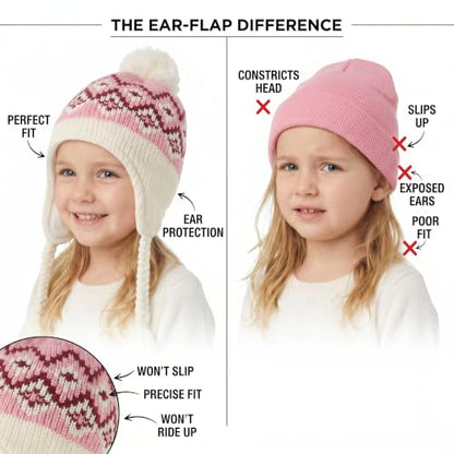 Moon Kitty Girls Knit Hats Winter Fleece Lining Skiing Winter Caps with Warm Ear Flap - color: Dusty Rose, size: 6-10 Years