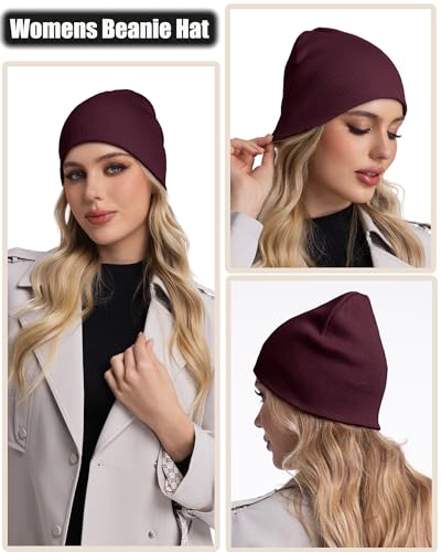 100% Cotton Beanie Hat Cuffless Beanies Warm Knit Winter Skull Cap - color: 1pcs-wine Red