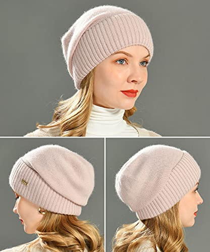 jaxmonoy Slouchy Beanies for Women Winter Lightweight Ladies Knit Hat Cuffed Soft Warm Slouch Beanie Cap - Brown - color: Pink