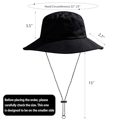 Bucket Rain Hat with Chin Strap Quick Dry Outdoor Bucket Hats for UV Protection Boonie Sun Hat Men Women - color: Black