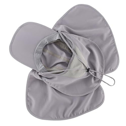 Connectyle Men's Foldable Baseball Sun Cap with Removable Face Mask Neck Flap Cover UPF 50+ Sun Protection Fishing Hiking Hat - color: Light Grey