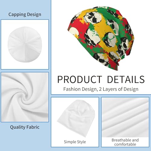 Beanie Hat for Men Women Slouchy Beanie Skull Sleep Cap Soft Lightweight Chemo Hat Stretch Cancer Headwear - color: Jamaica Flag Skull
