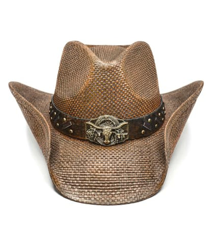 FLUFFY SENSE. Cowboy Hats for Women and Men - Distressed Straw Western Hat with Shapeable Brim for Cowboys and Cowgirls - color: Rustic Brown