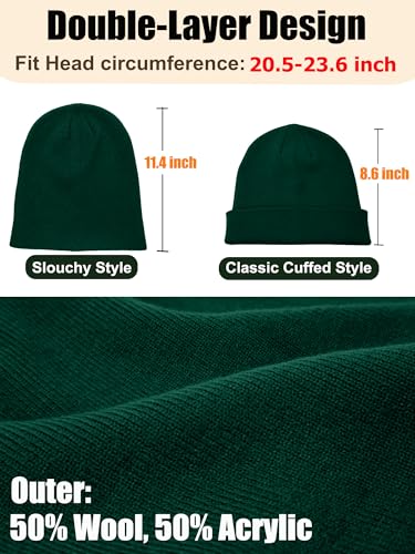 Womens Satin Lined Beanie Wool Silk Lining Slouchy Warm Skull Cap - color: 1pcs Wood Green
