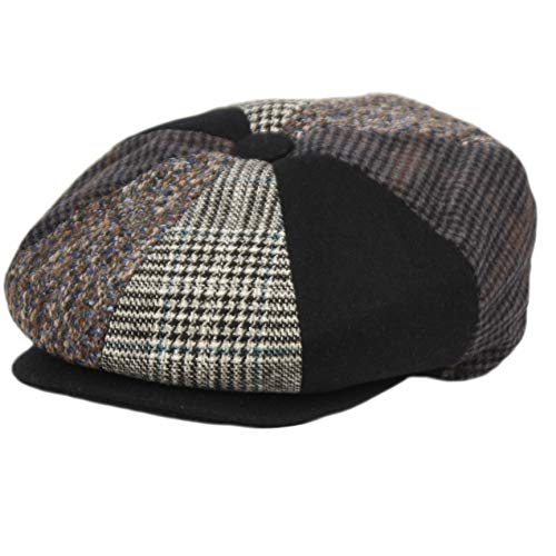 Men's Classic 8 Panel Wool Blend Newsboy Snap Brim Collection Hat - color: Nsb1911-patch, size: X-Large