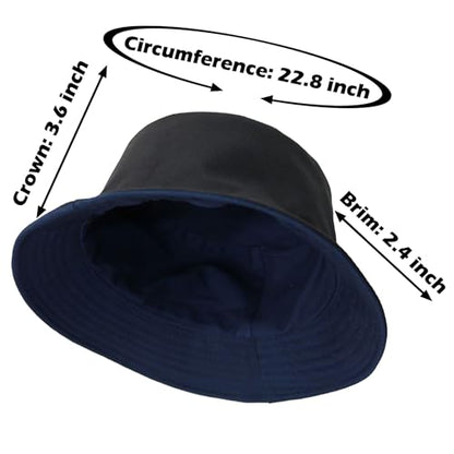 Bucket Hat for Men and Women 2-in-1 Reversible Sun Protection Fashion Flat Top Cap for Fishing Travel Beach Sports - color: Navy-black