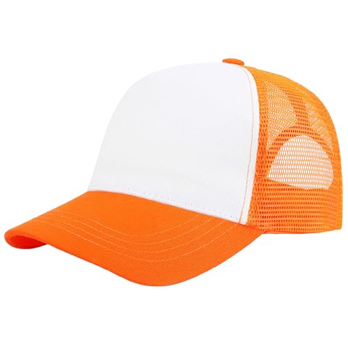 Falari 5-Panel Mesh Baseball Cap, Trucker Hat, Structured Plain Design, Cotton, Adjustable Size - color: 1pk Orange
