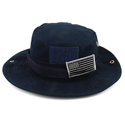 Armycrew Military American Flag Hook and Loop Patch Boonie Cap with Chin Strap - color: Navy