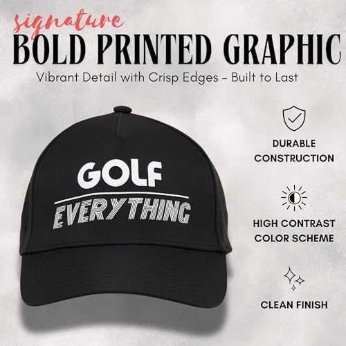 Funky Junque Mens High Crown Golf Hat, Performance Golf Cap - color: Golf Over Everything - Black