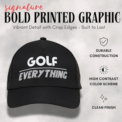Funky Junque Mens High Crown Golf Hat, Performance Golf Cap - color: Golf Over Everything - Black