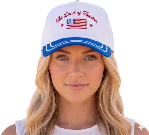 D&Y Retro 2-Tone Canvas Baseball Cap for Women - Funny Embroidered Distressed Snapback, Adjustable Cotton Dad Hat - color: The Land of Freedom-blue