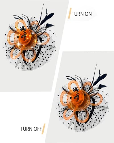 Women Fascinator Hats LED Light Up Headband for Tea Party Halloween Night Headwear Christmas Mardi Gras - color: Black Orange