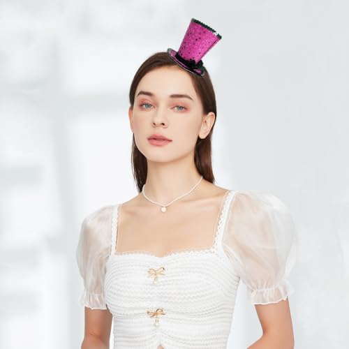 WLBON Halloween Mini Top Hat Headband 1920s Bow Sequins Hair Hoops Bands Fascinator Headpiece Hairband Women Christmas Holiday Festival Parade Cosplay Dress Up Birthday Tea Party Accessories Rose - color: Rose Tone