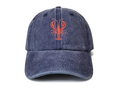 Embroidered Lobster Crawfish Baseball Hats for Men Women - color: Crawfish Lobster (Washed Navy Blue)