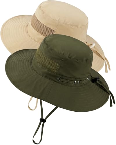 HONGTEYA Baby Toddler Sun Hat, Summer Mesh Bucket Beach Hat for Boys Girls - color: Khaki+army Green, size: 2-8 Years